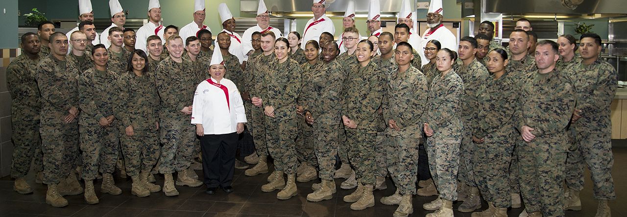 Sodexo chefs with group of military personnel