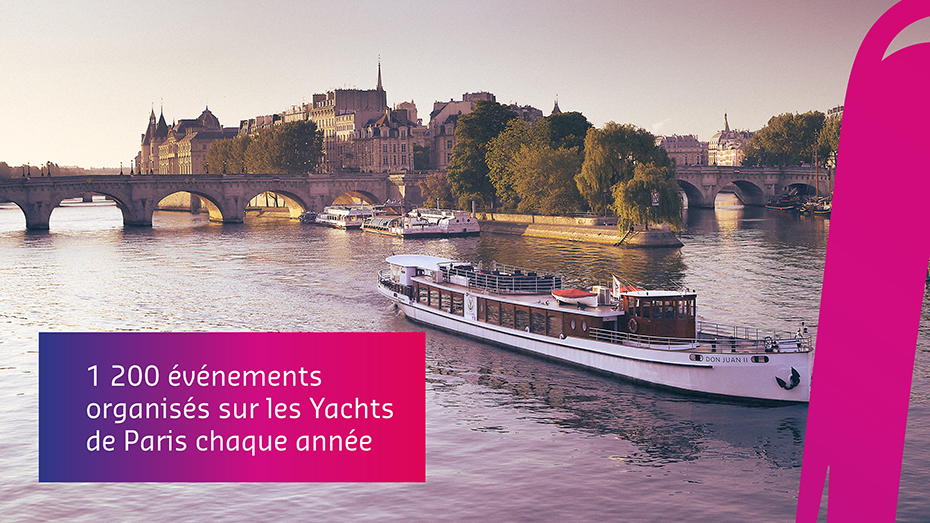 La texte se lit: 1 200 evenements organises sur Yachts de Paris chaque annee