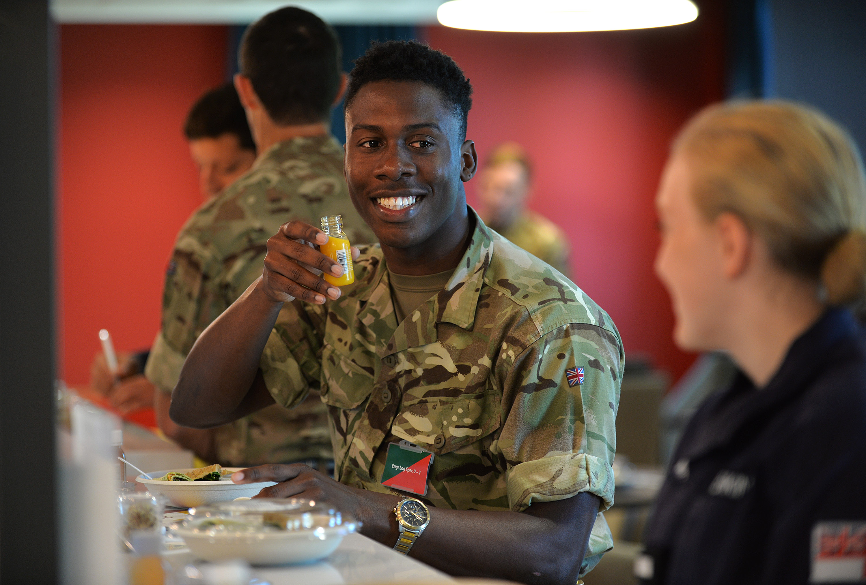 soldier having lunch on base