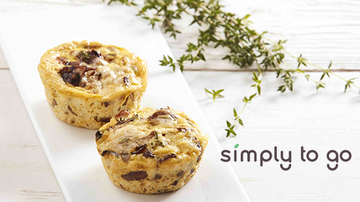 Mushroom quiches and Simply to go logo