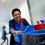 cleaning employee smiling